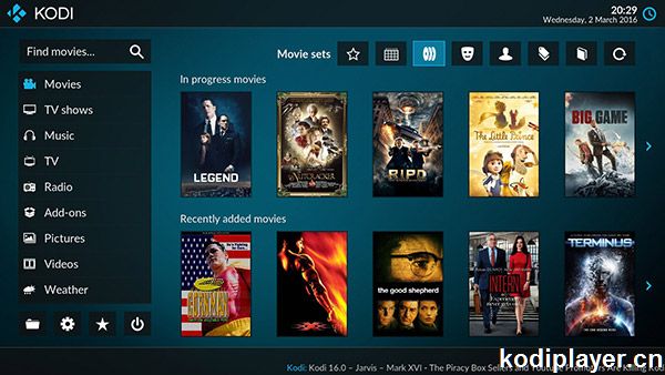 Kodi17采用了全新的界面皮肤Estuary和Estouchy